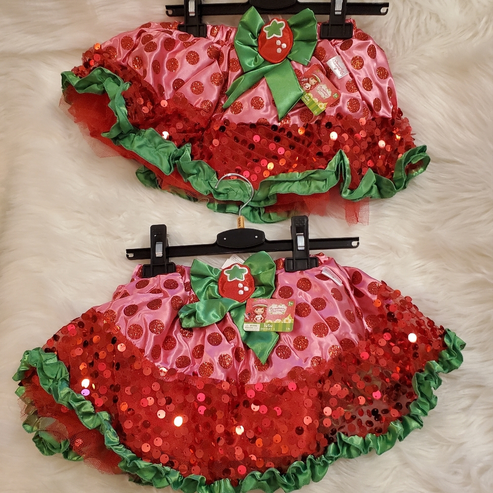 Set of 2! Strawberry Shortcake Sparkle, sequined skirt - red, pink, green